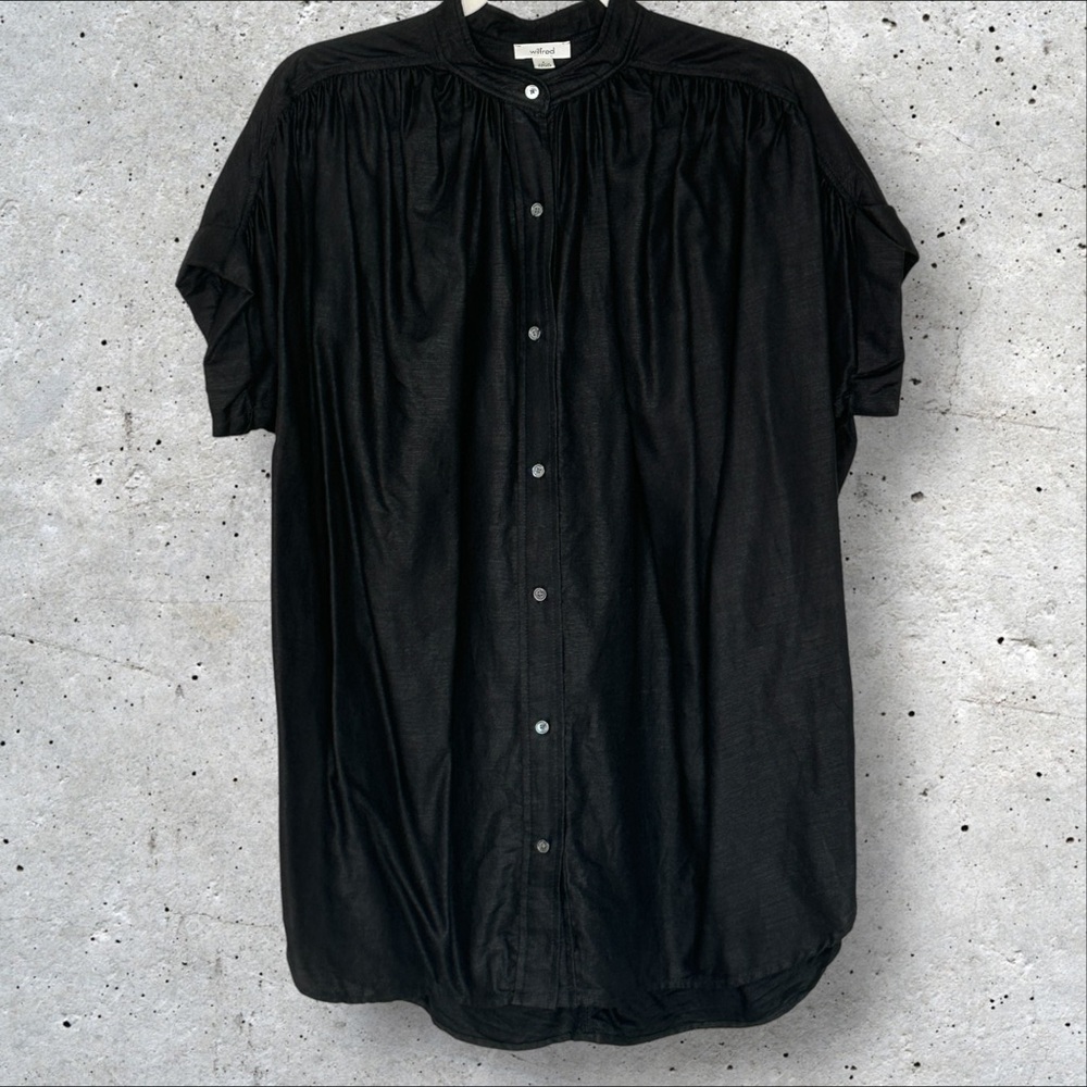 Wilfred Women’s Small Bertillio Button Down Tunic Black Viscose &‎ Ramie Neutral